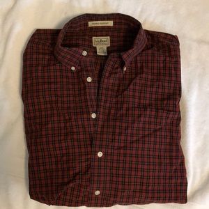 LL Bean men’s red button down plaid shirt